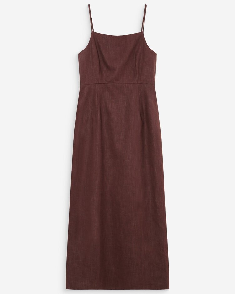 Grace & Mila Veranys square neck linnen midi dress - chocolat