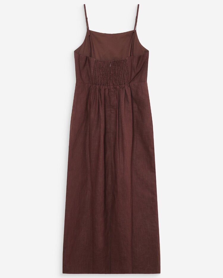 Grace & Mila Veranys square neck linnen midi dress - chocolat