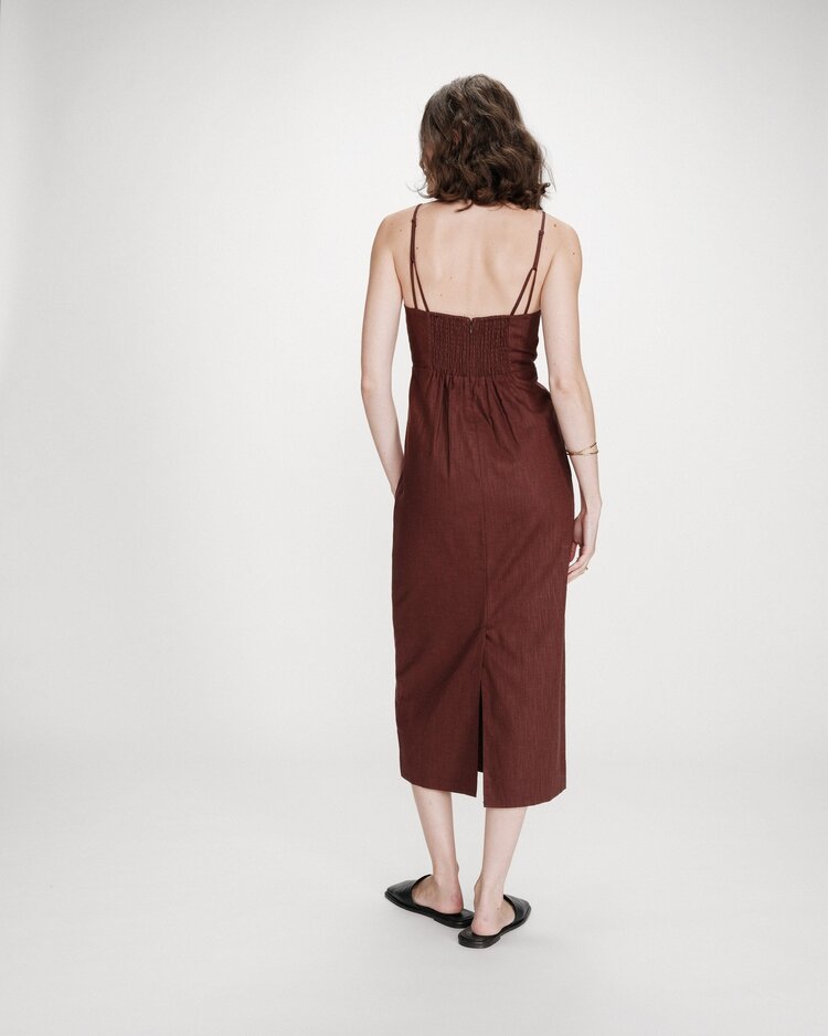 Grace & Mila Veranys square neck linnen midi dress - chocolat