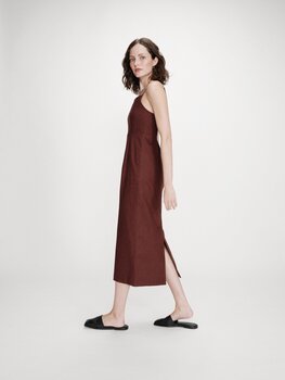 Grace & Mila Veranys square neck linnen midi dress - chocolat