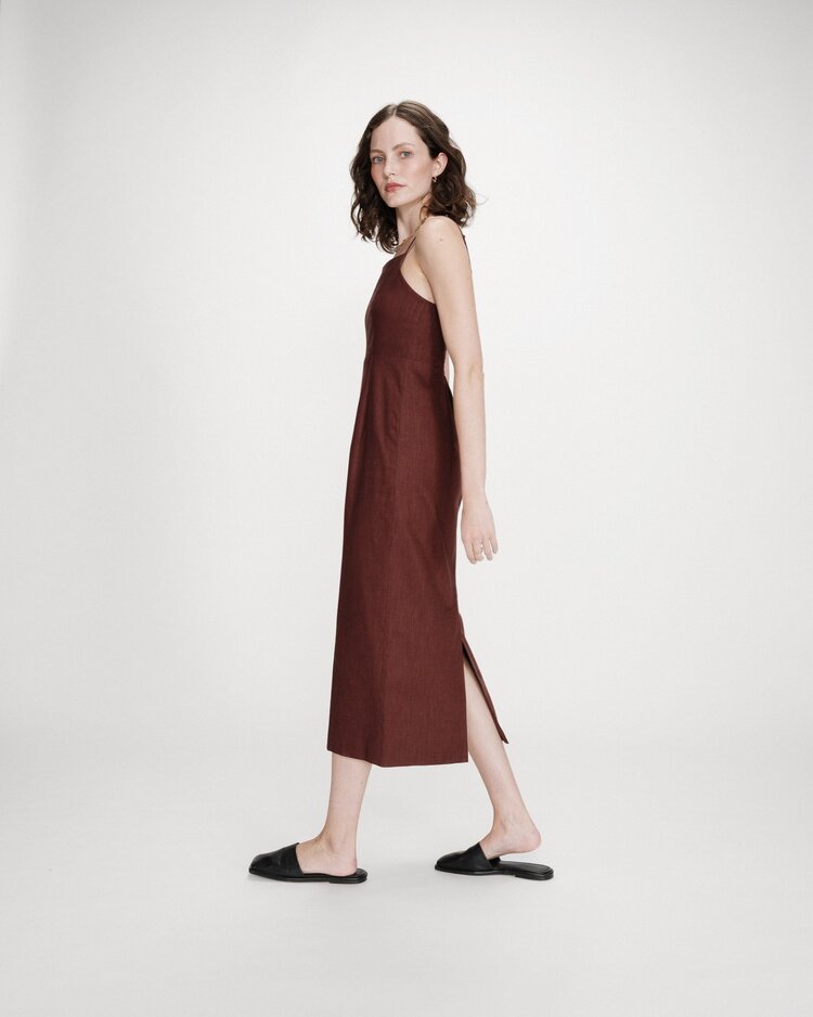 Grace & Mila Veranys square neck linnen midi dress - chocolat