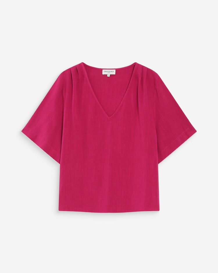 Grace & Mila violon 1/2 sleeve v-neck blouse - fushia