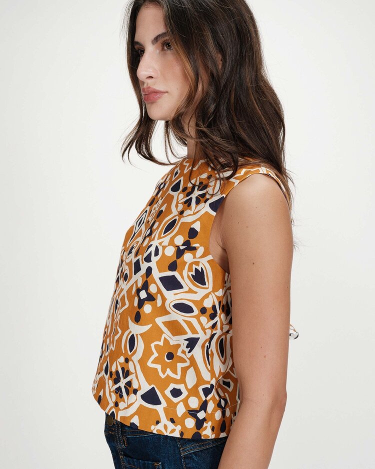 Grace & Mila venise print sleeveless top - oker/navy