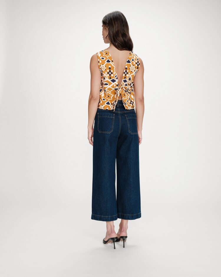 Grace & Mila venise print sleeveless top - oker/navy