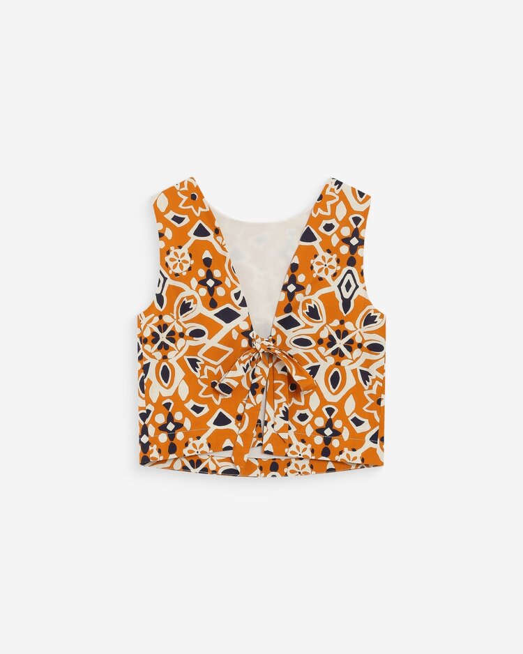 Grace & Mila venise print sleeveless top - oker/navy
