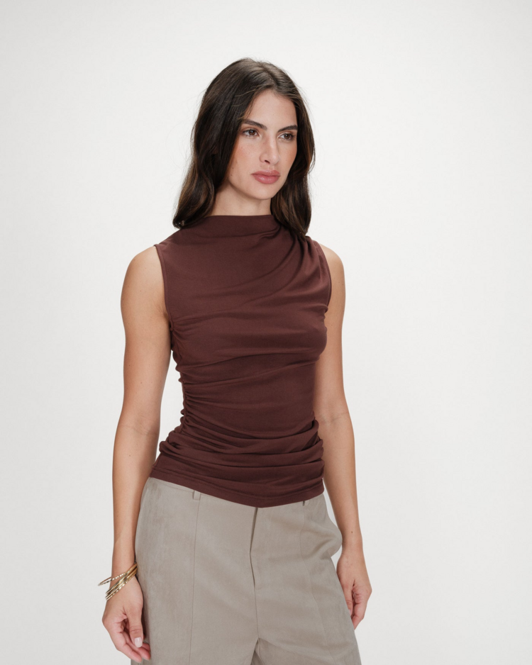 Grace & Mila valley ruched top - chocolat
