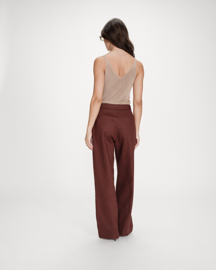 Grace & Mila Vanelis front pleads linnen pants - chocolat