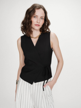Grace & Mila vilmont sleeveless waist tie vest - noir