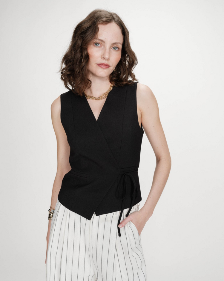 Grace & Mila vilmont sleeveless waist tie vest - noir