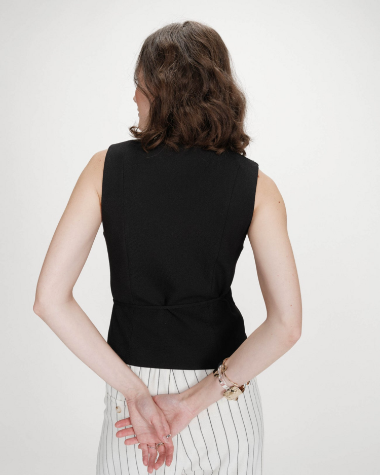 Grace & Mila vilmont sleeveless waist tie vest - noir
