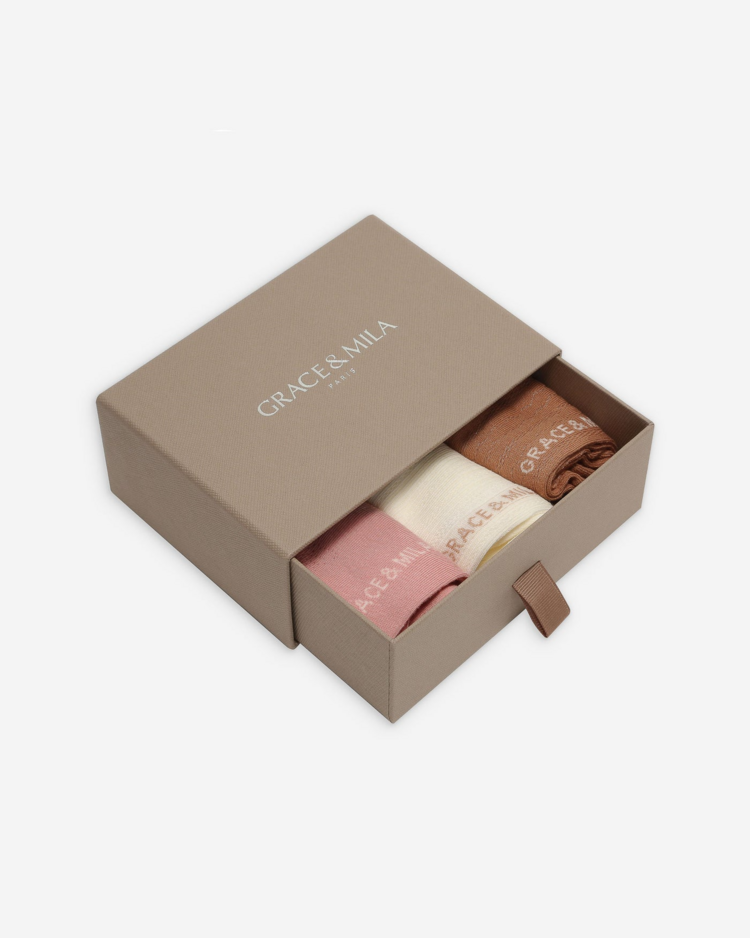 Grace & Mila vera boite chausettes - rose/marron/ecru