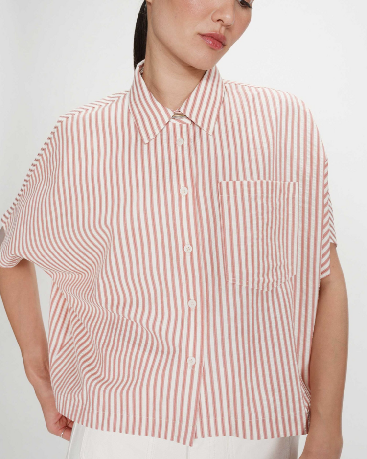 Grace & Mila vercia short sleeve stripe shirt - coral