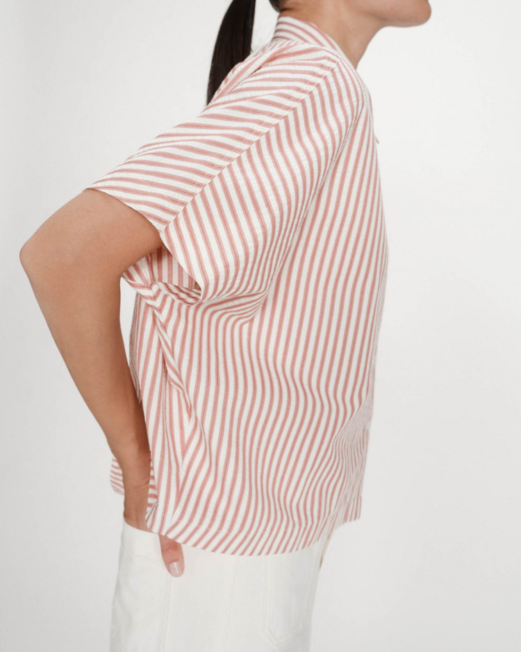 Grace & Mila vercia short sleeve stripe shirt - coral