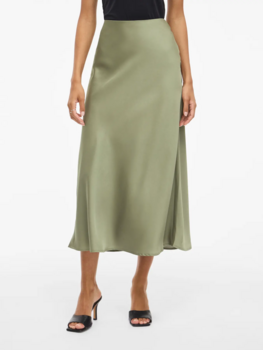 Vila Clothes viellette satin midi skirt - oil green