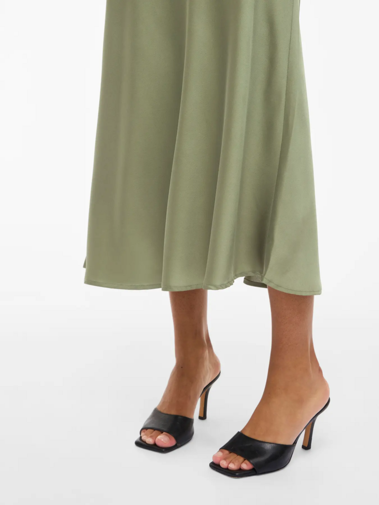 Vila Clothes viellette satin midi skirt - oil green