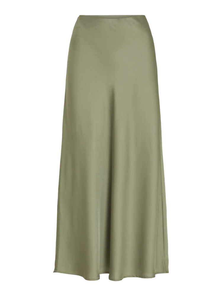 Vila Clothes viellette satin midi skirt - oil green