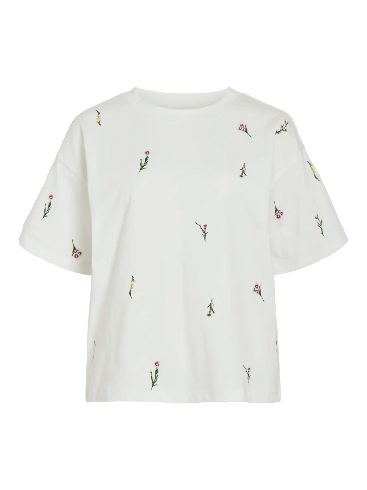 Vila Clothes vimonie all-over flower embroidery t-shirt - ecru