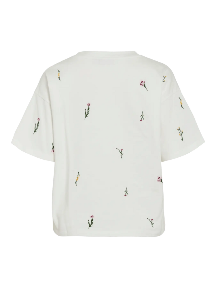 Vila Clothes vimonie all-over flower embroidery t-shirt - ecru