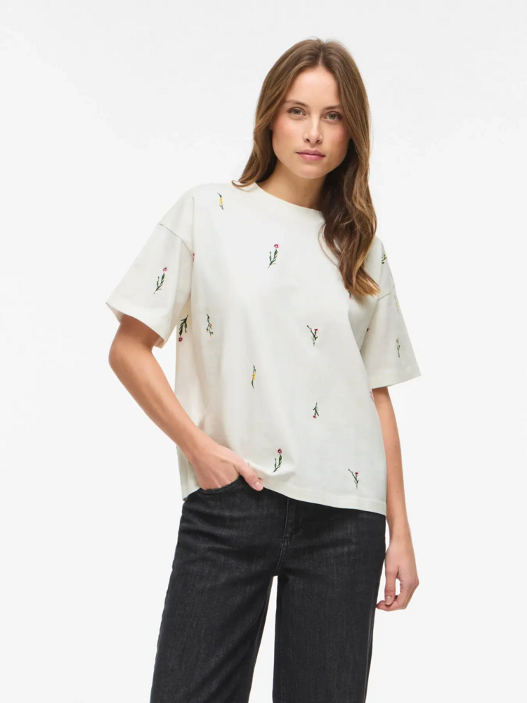 Vila Clothes vimonie all-over flower embroidery t-shirt - ecru