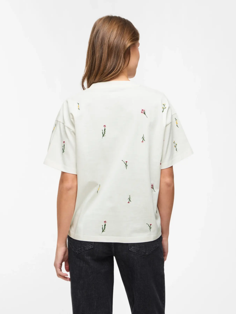 Vila Clothes vimonie all-over flower embroidery t-shirt - ecru