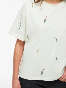 Vila Clothes vimonie all-over flower embroidery t-shirt - ecru