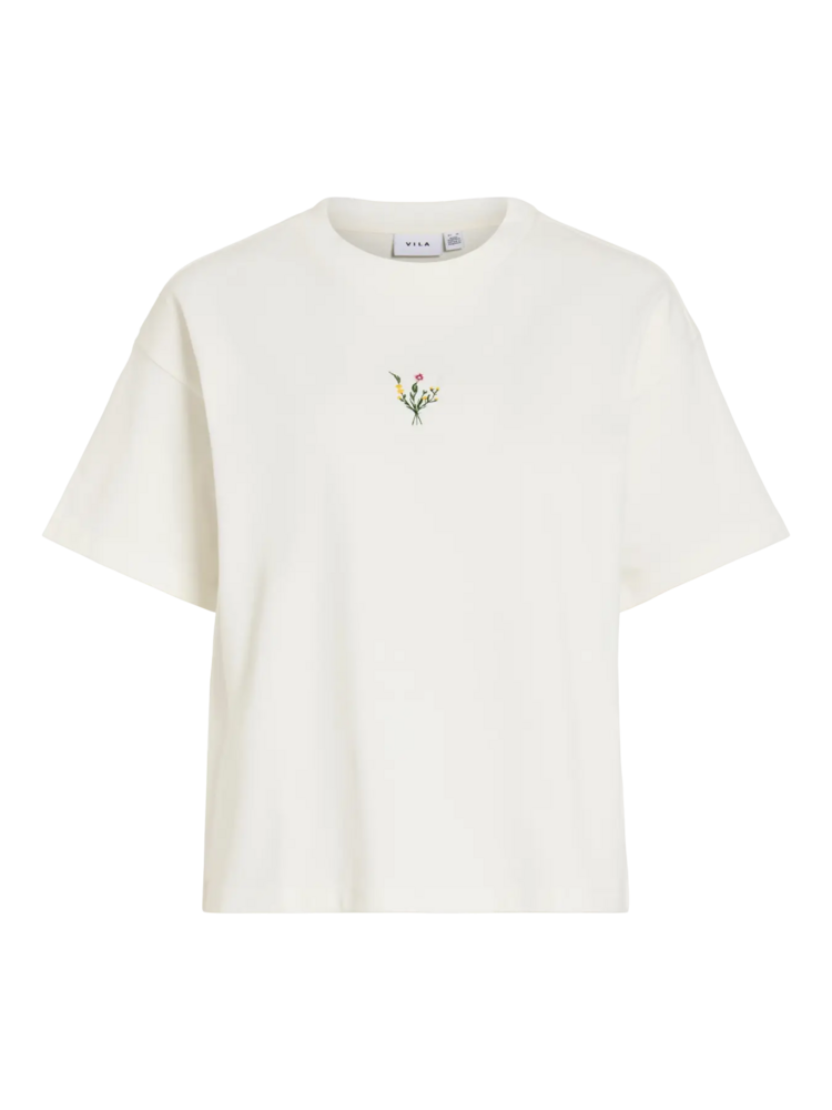 Vila Clothes vimonie central flower embroidery t-shirt - ecru