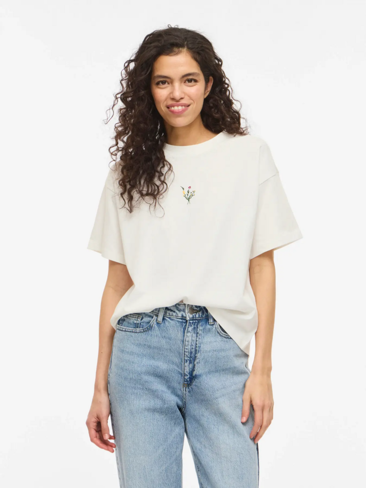 Vila Clothes vimonie central flower embroidery t-shirt - ecru