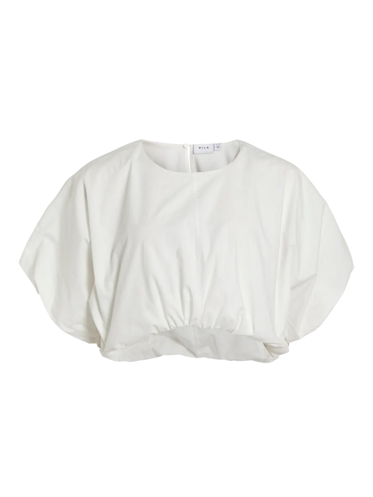 Vila Clothes vibaluni crop puff top - white