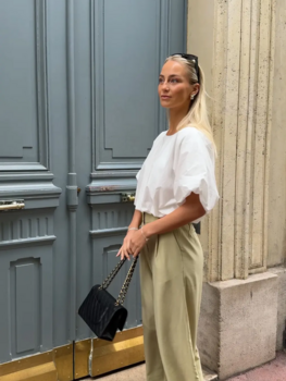 Vila Clothes vibaluni crop puff top - white