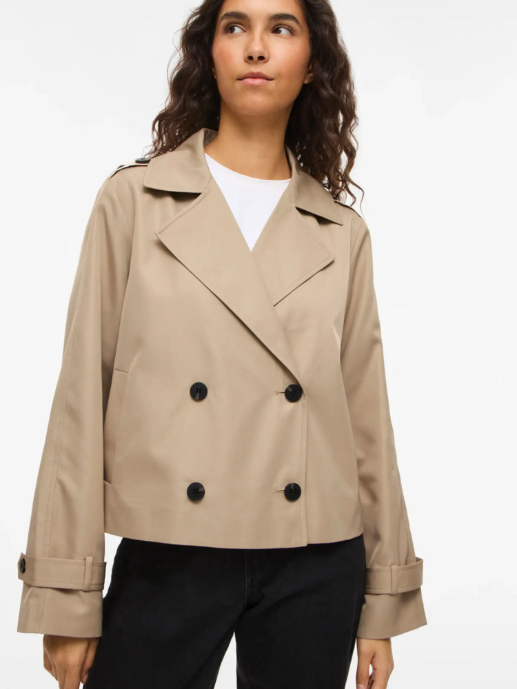 Vila Clothes viaddison 4 button short trench - beige