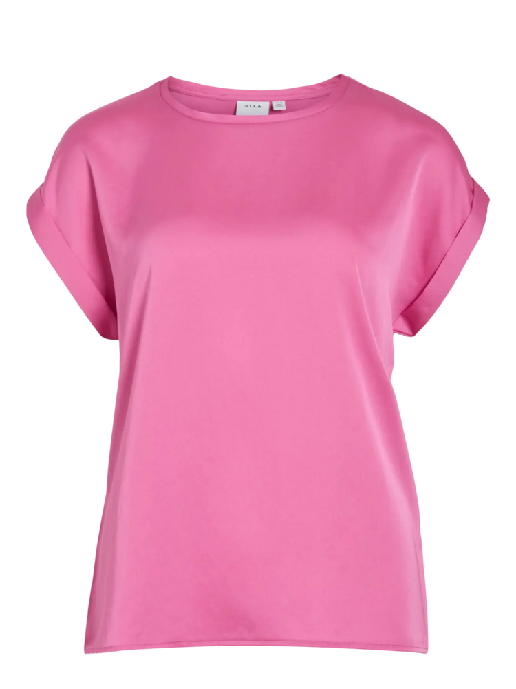 Vila Clothes viellette satin t-shirt - flower pink