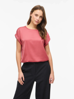 Vila Clothes viellette satin t-shirt - faded pink