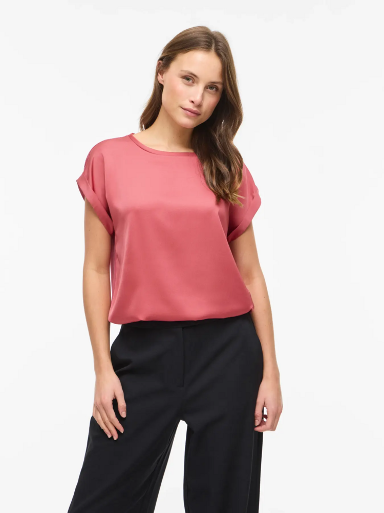 Vila Clothes viellette satin t-shirt - faded pink
