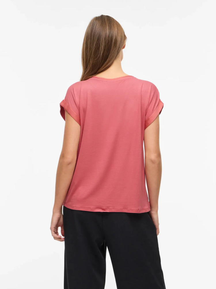 Vila Clothes viellette satin t-shirt - faded pink