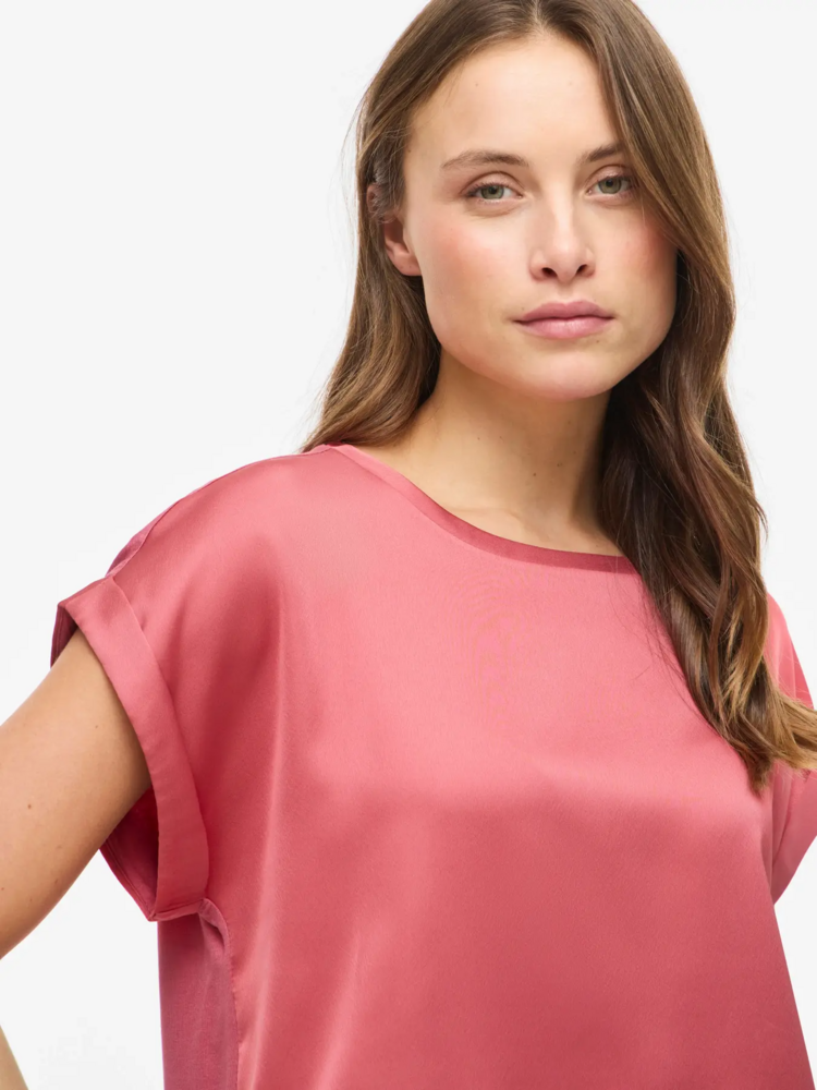 Vila Clothes viellette satin t-shirt - faded pink