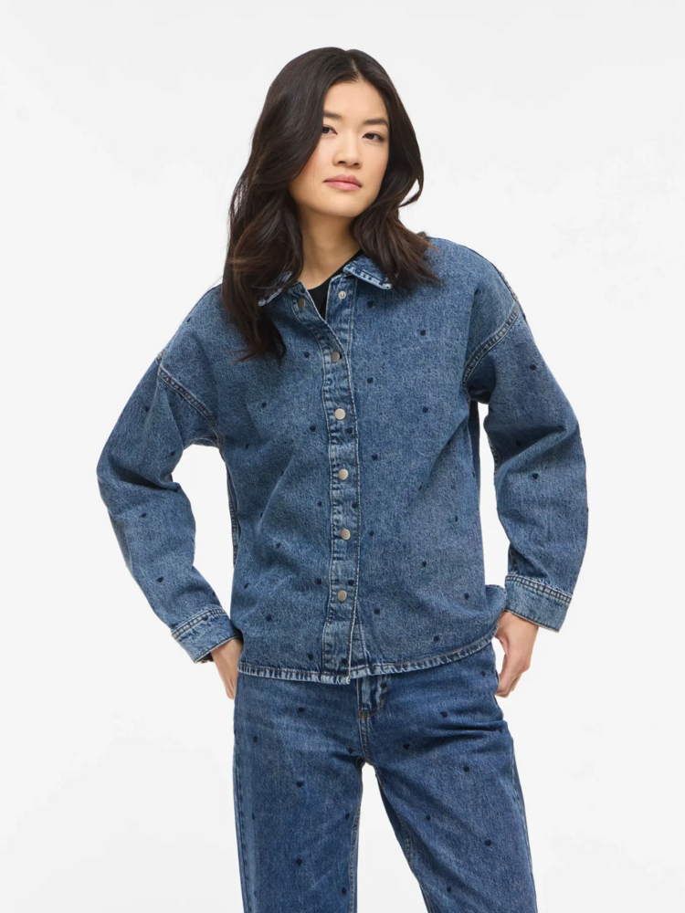 Vila Clothes vicreek denim heart embroidery shirt