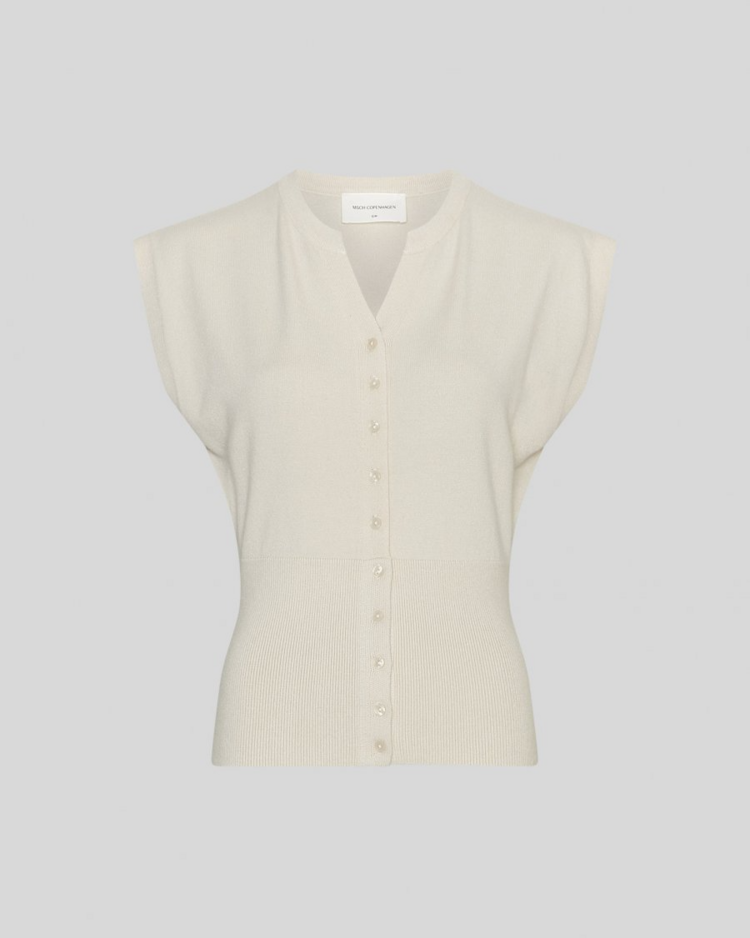 Moss Copenhagen isabis short sleeve button top - ecru