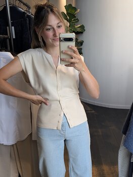 Moss Copenhagen isabis short sleeve button top - ecru