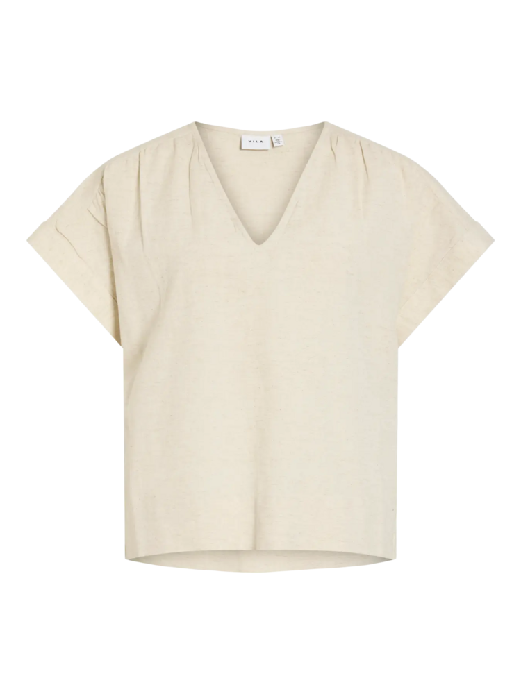 Vila Clothes viprisilla v-neck linnen blend top - beige