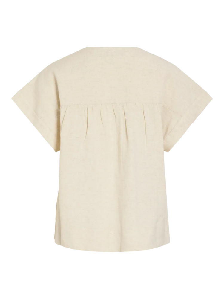 Vila Clothes viprisilla v-neck linnen blend top - beige