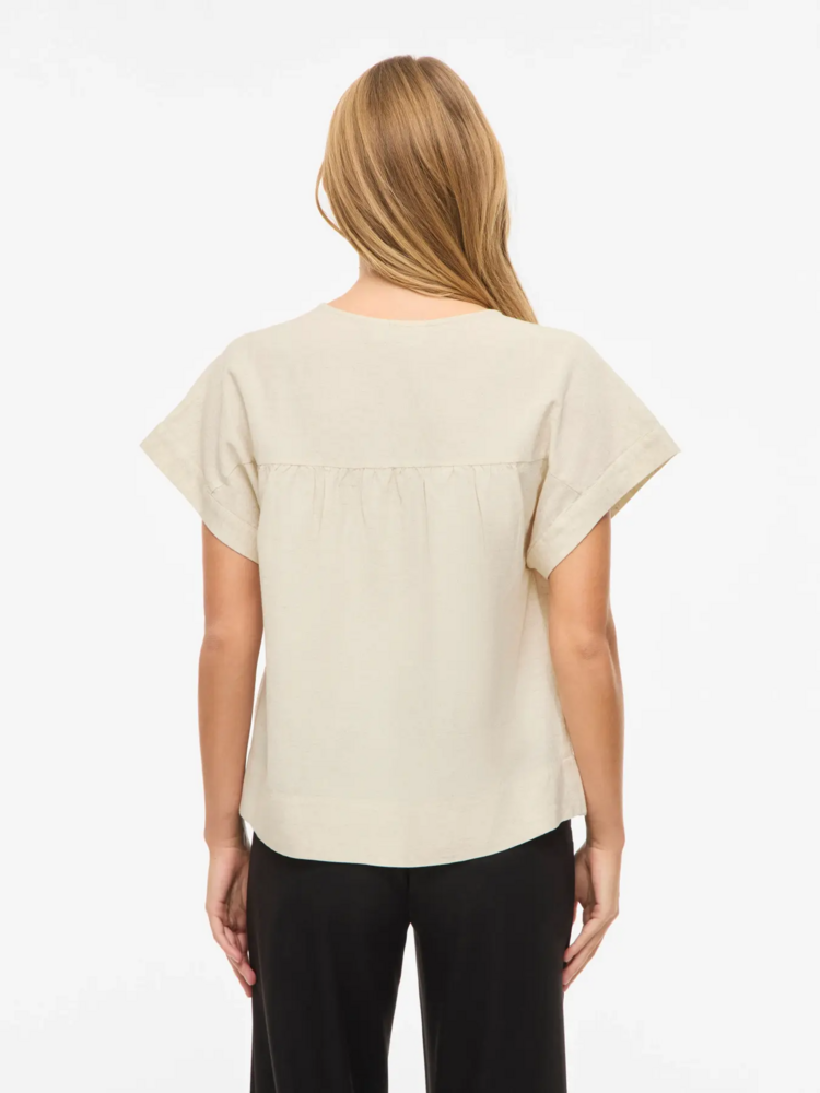 Vila Clothes viprisilla v-neck linnen blend top - beige