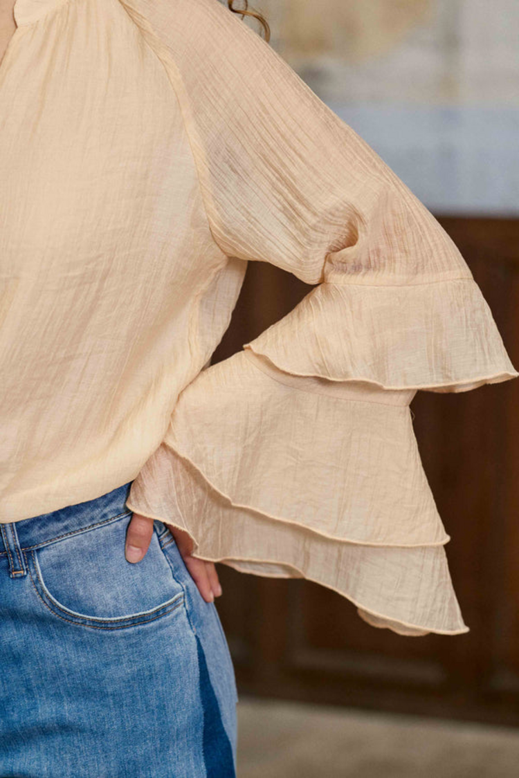 La petite étoile brieta ruffle sleeve blouse - pouder pink