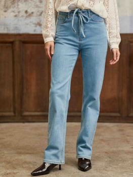 La petite étoile paz waist tie straight jeans - light blue