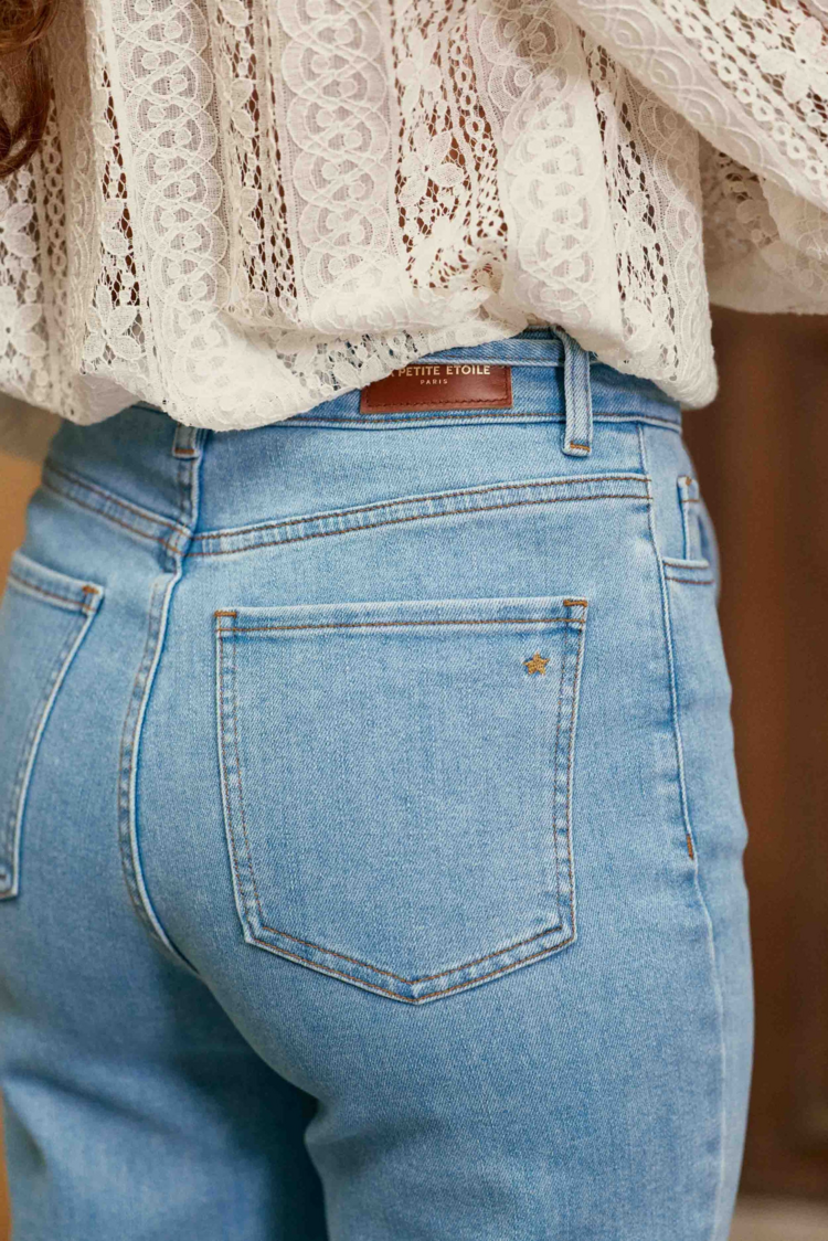 La petite étoile paz waist tie straight jeans - light blue