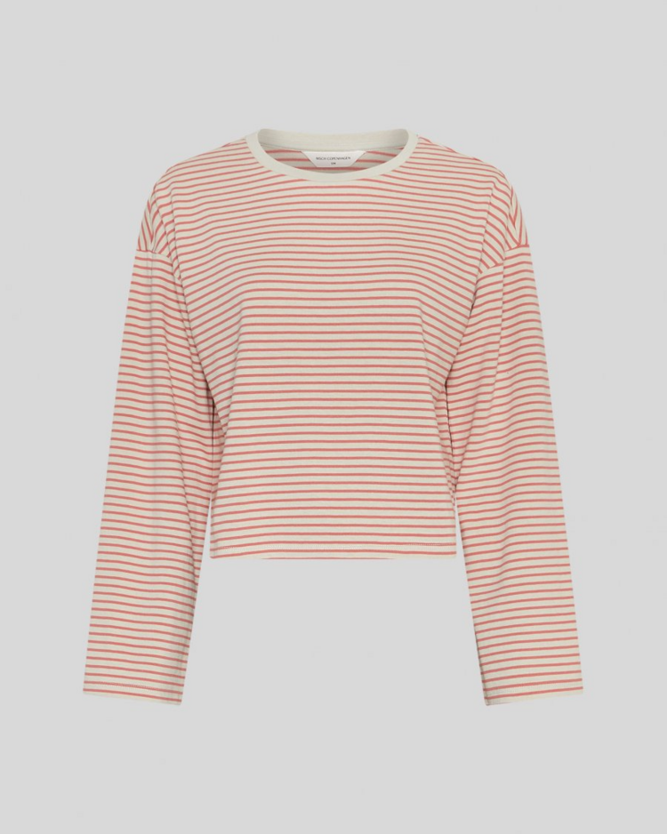 Moss Copenhagen krestiane stripe thin pullover - faded pink/ecru