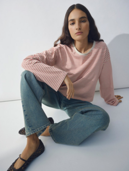 Moss Copenhagen krestiane stripe thin pullover - faded pink/ecru