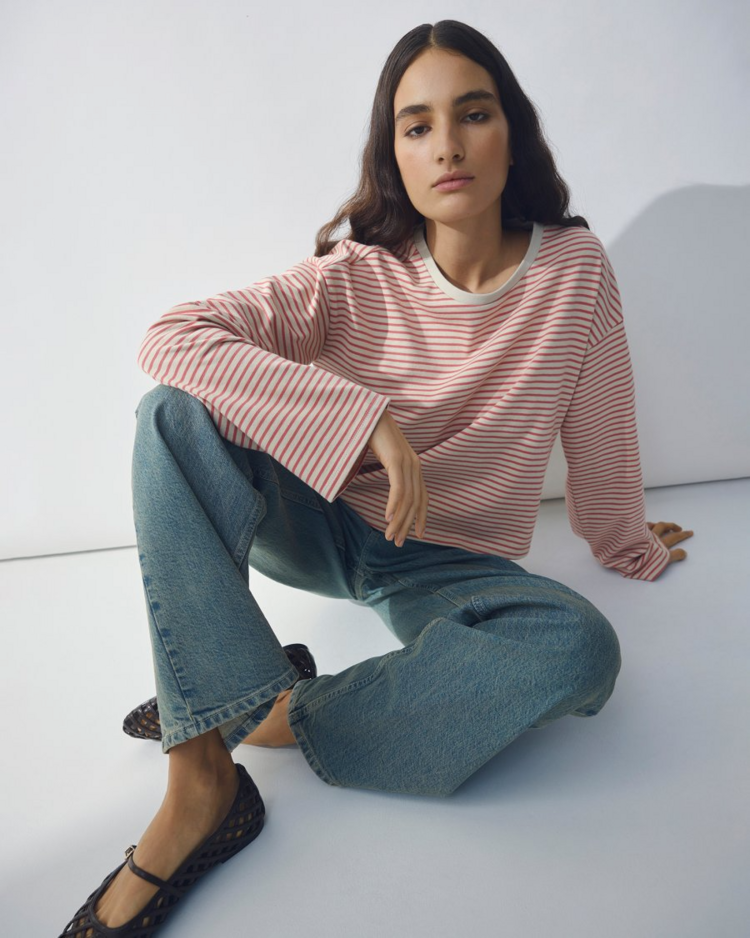 Moss Copenhagen krestiane stripe thin pullover - faded pink/ecru