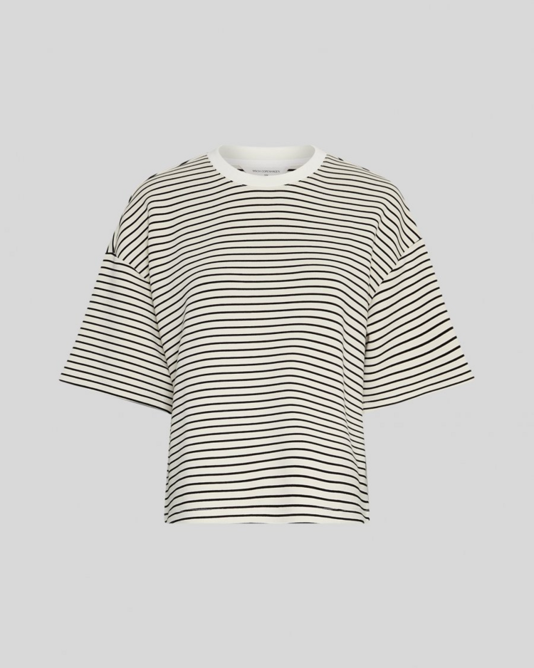 Moss Copenhagen nilda short sleeve stripe top - black/white