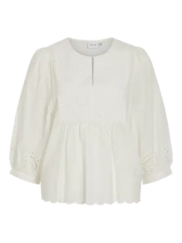 Vila Clothes vimariga 3/4 sleeve embroidered blouse - white