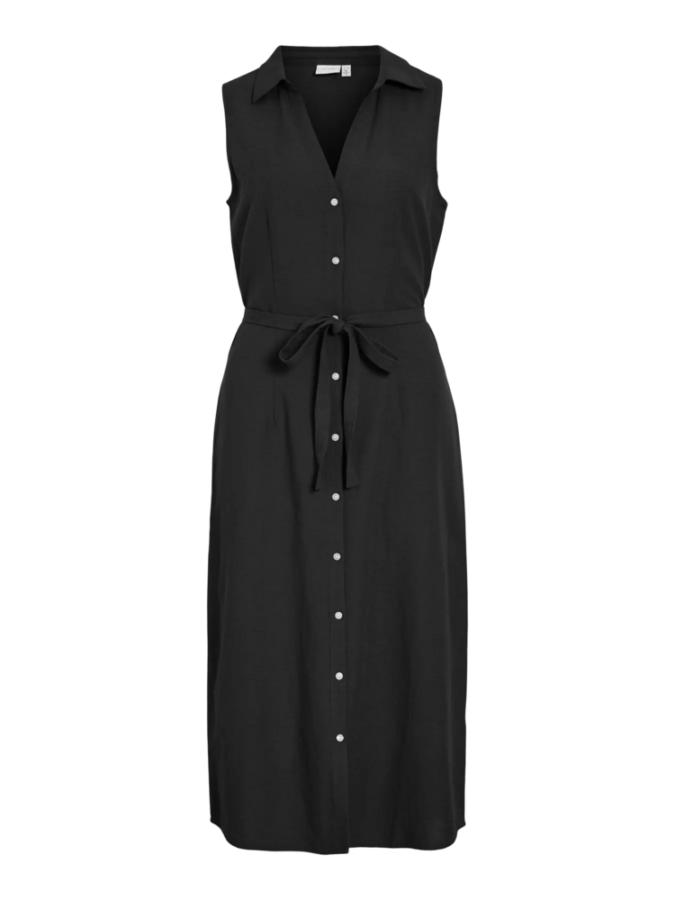 Vila Clothes viprisilla sleeveless midi shirt dress - black